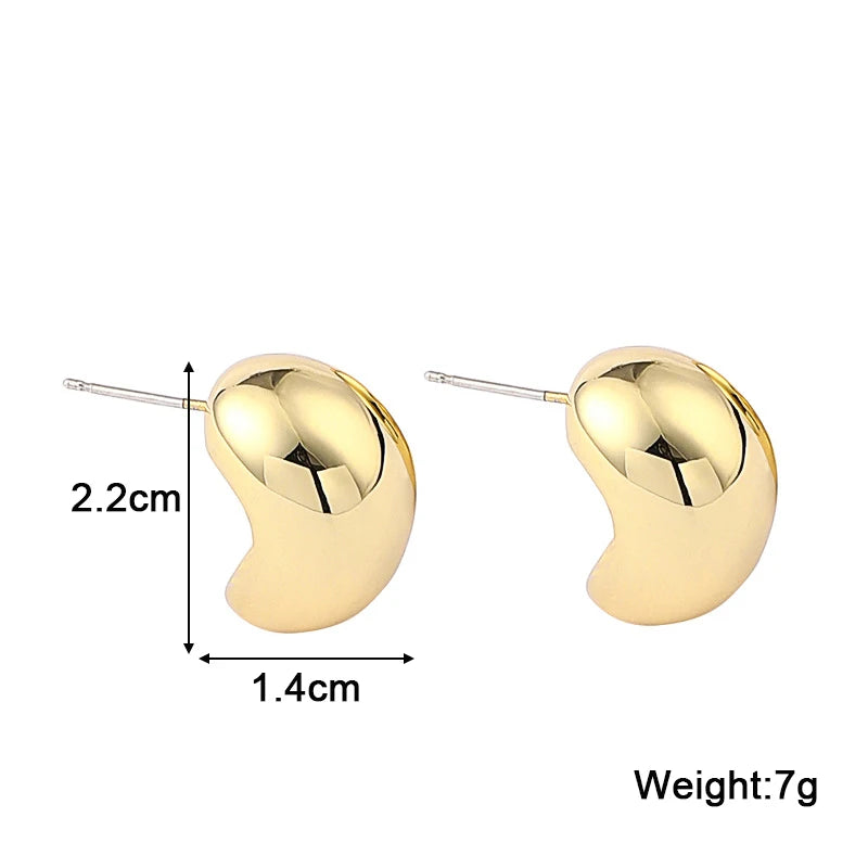 New Fashion Beans Shape Women's Stud Earrings Smooth Metal Korean Fashion Small Earrings Lovely Cute Fashion Ear Jewelry