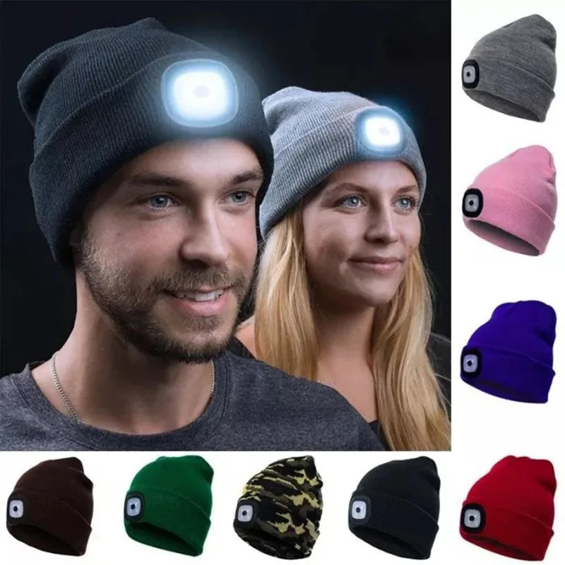 LED Luminous Knit Cap Winter Warm Hunting Camping Running Cap Gift Men's Women's Outdoor Fishing Hat