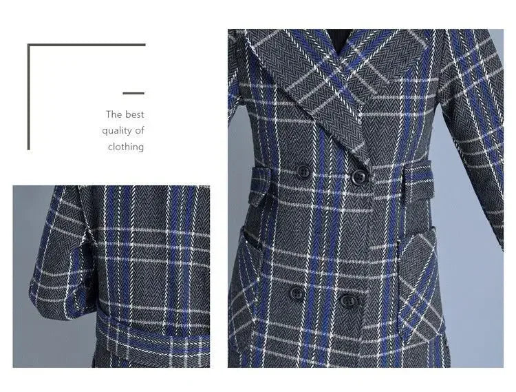 Women's Long Woolen Jacket 2022 New Style Thickened Warm Bird's Nest Plaid Woolen Overcoat Neat Fashion Sense Chic Streetwear