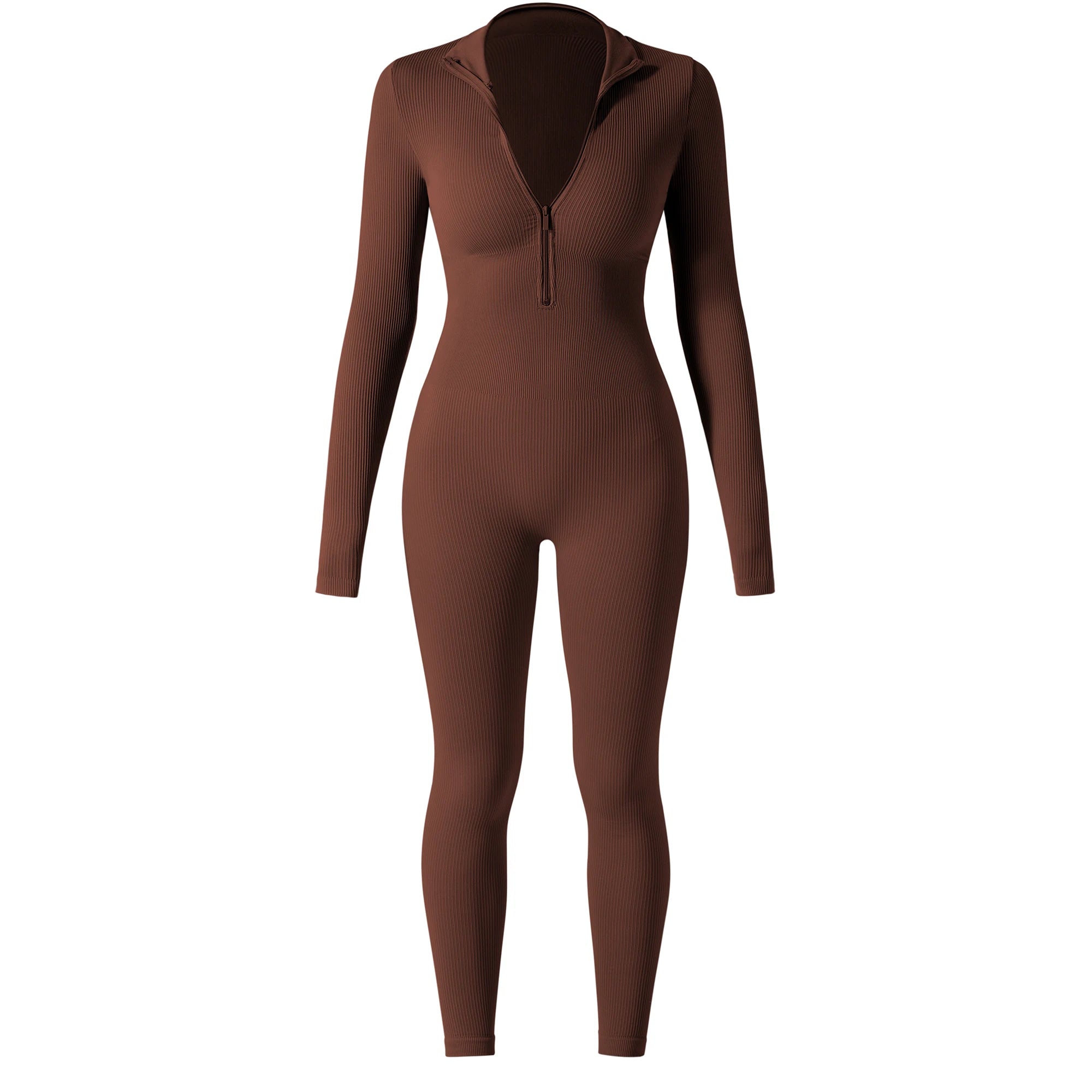 Bodycon Slim Jumpsuit For Women‘s Clothing Zipper Casual Brown Fitness Rompers Autumn 2024 Playsuit Activity Streetwear Overall