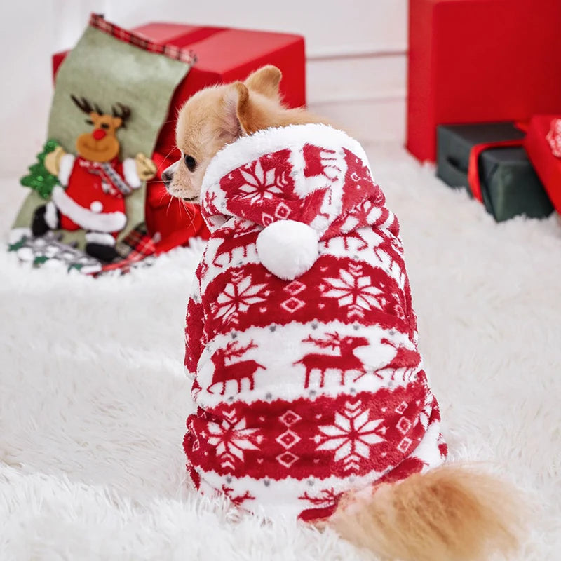 Dog Christmas Warm Jumpsuits Winter Fleece Pet Overalls for Small Medium Dogs Cats Clothes Puppy Pajamas Christmas Teddy Outfit