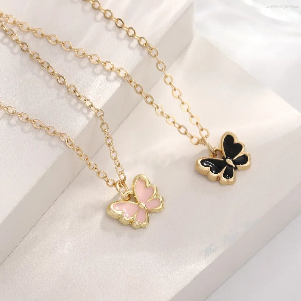 5PCS Personalized Butterfly Glazed Necklace, Exquisite, Small and Fashionable, High end, and High Sense Collar Chain Set