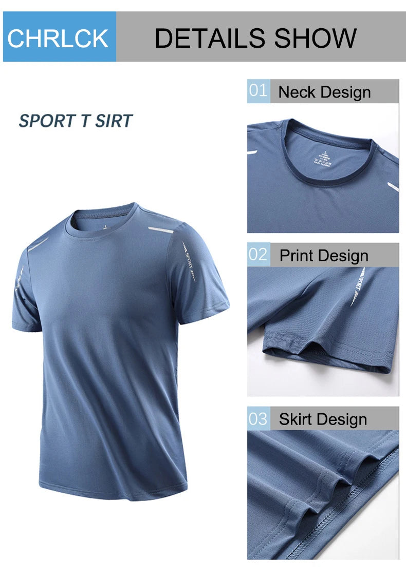 CHRLCK Men's Running Quick Drying T-shirts Breathable Hiking Fishing Tees Soft Elasticity Outdoor Sports Short Shirt Summer