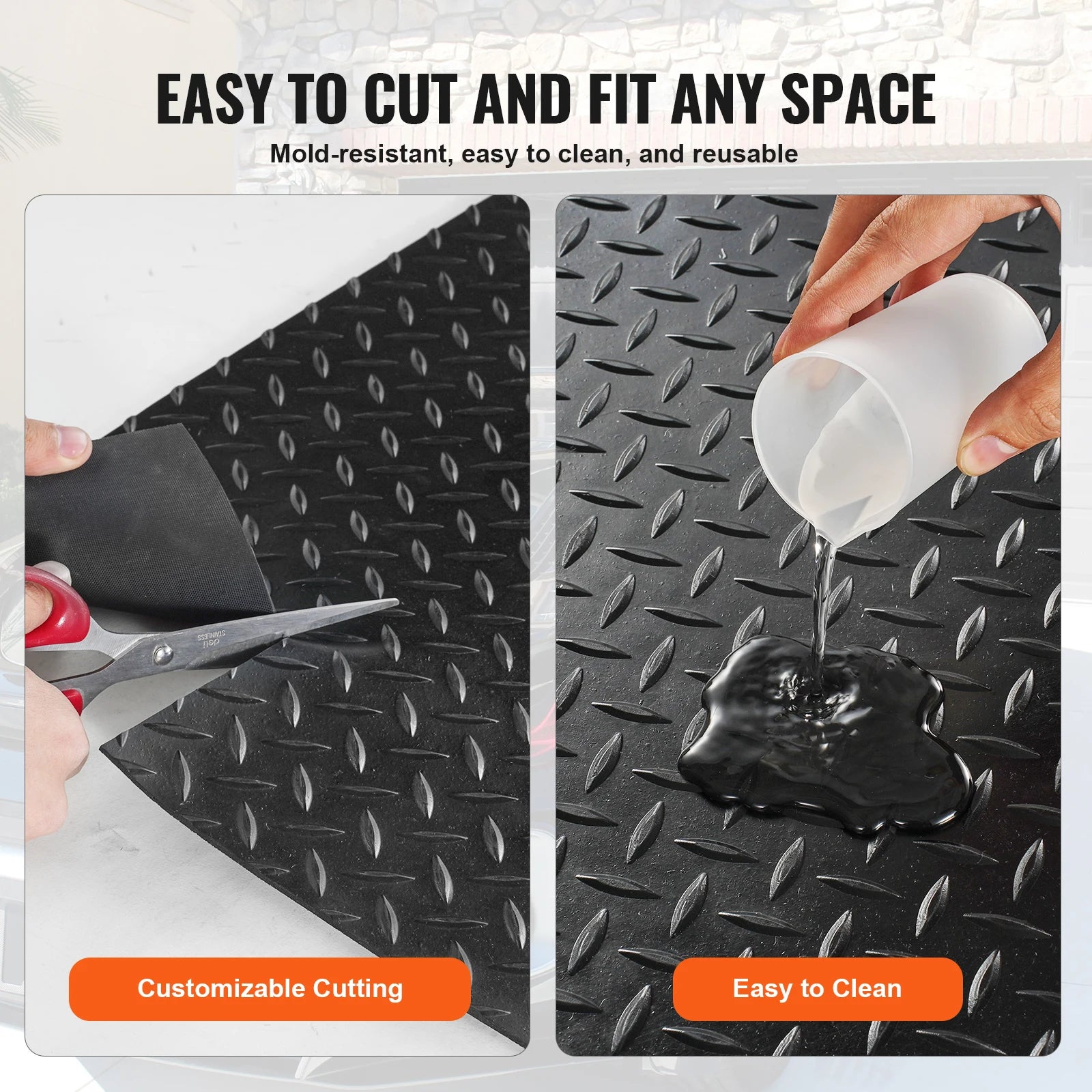 VEVOR Diamond-Plate Rubber Flooring Roll SBR Rubber Garage Floor Mat Easy to Clean for Under Cars Garage Industry Gym