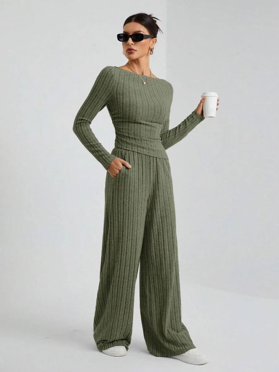 2024 Spring Knitted 2 Piece Sets Women Tracksuit Long Sleeve Vintage Sweater Crop Top Flare Pants Stretch Matching Suit Outfit