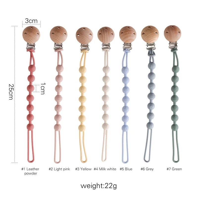 Beech Wood Chew Bead Pacifier Clips Dummy Chain Holder Newborn Soother Chains Nipple Holder For Babies Teething Toy Baby Chew