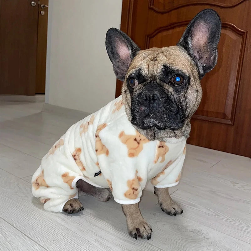 Cute Bear Pet Plush Pajamas Autumn Winter Dog Clothes for Small Medium Dogs Cats Warm Jumpsuit Bulldog Chihuahua Puppy Outfit