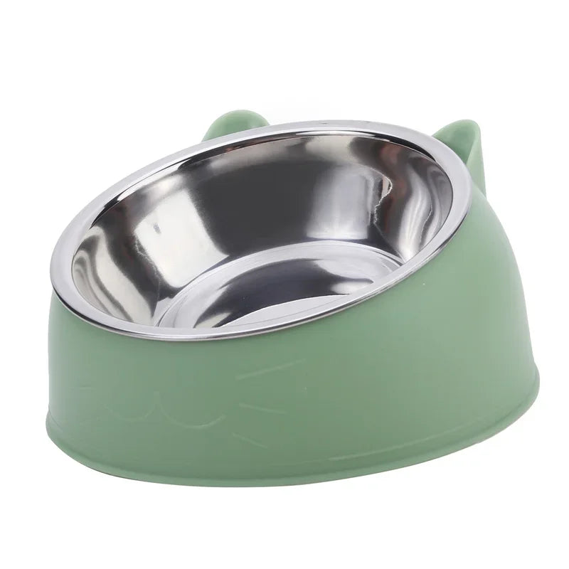 Cat Dog Bowl 15 Degrees Tilted Stainless Steel Cat Bowl Safeguard Neck Puppy Cats Feeder Non-slip Crashworthiness Pet Bowl