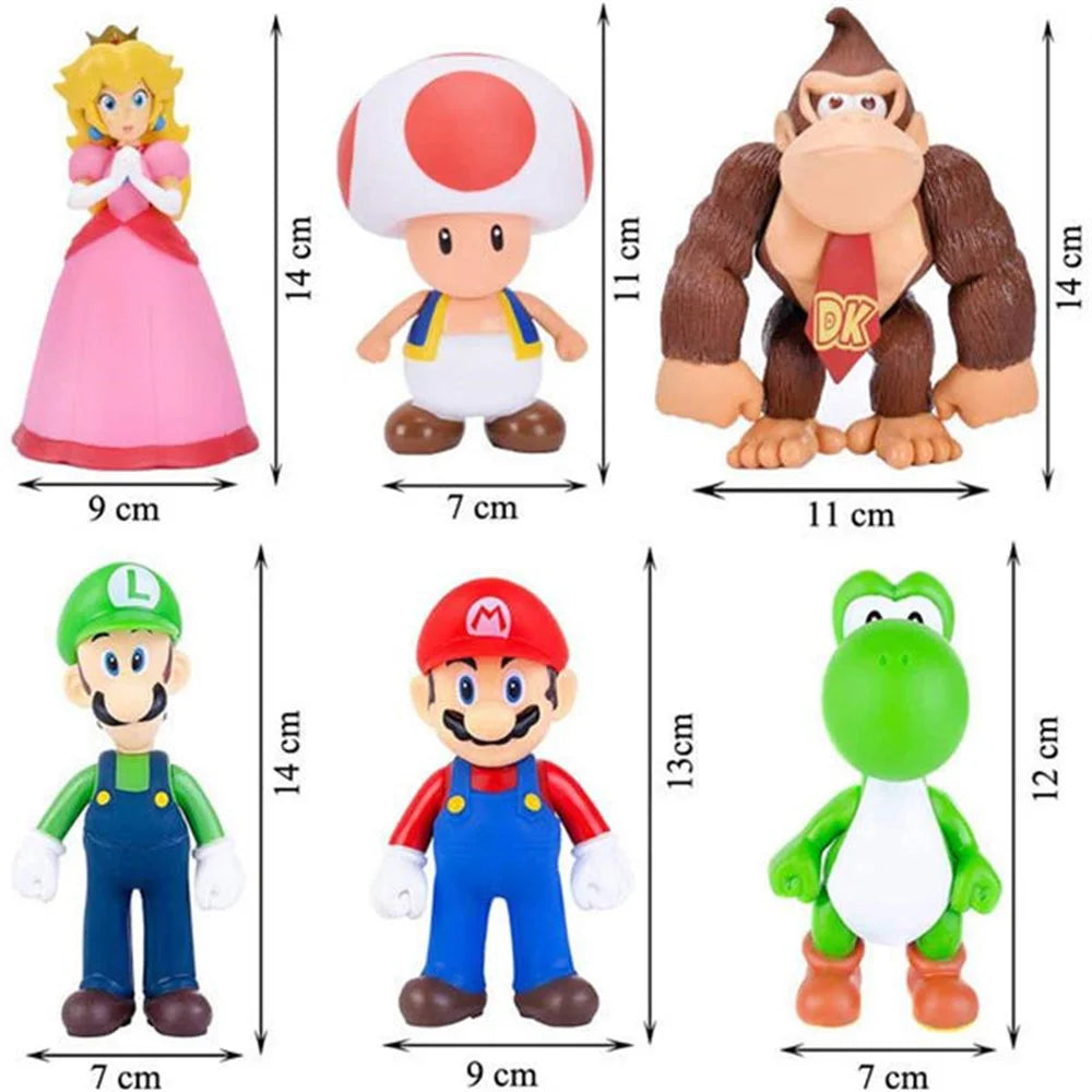 Super Mario Bros Dolls Yoshi Princess Peach Toad Anime PVC Action Figure Toys Mario Luigi Decoration Model Kids Toys Gifts