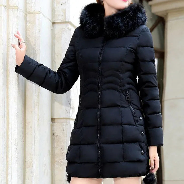 2024 Winter Women Jacket Parkas Big Fur Collar Hooded Thick Warm Down Cotton Coat Female Casual Fashion Female Outerwear R006