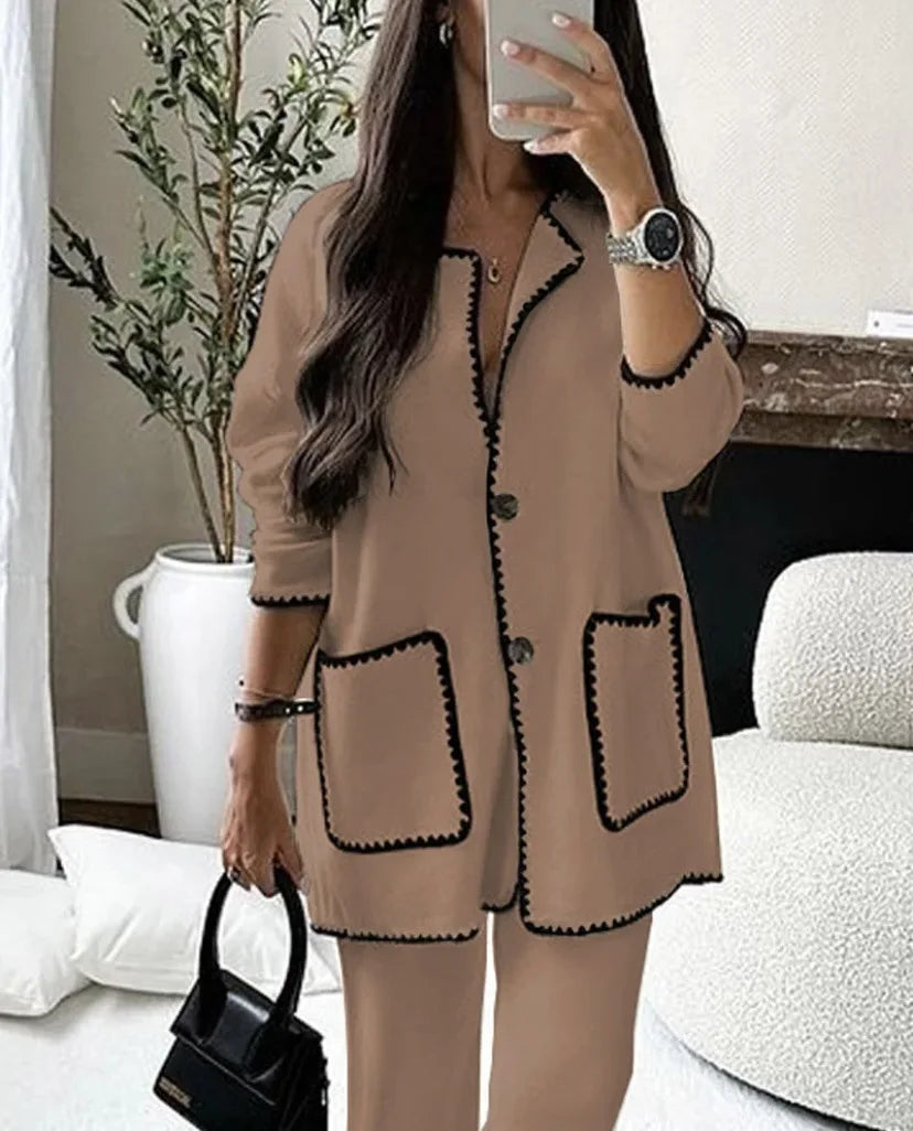 Autumn Suit Shirt And Blouses Cardigan Top Straight Long Pant Luxury 2-Piece Set Casual Elegant Women Fashion All-Match Clothes