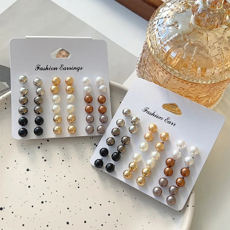 Korean Small Pearl Earrings Set Luxury Ear Studs Simply Fashion Wedding Jewelry Sweet Girls Ear Accessory Women Daily Earrings