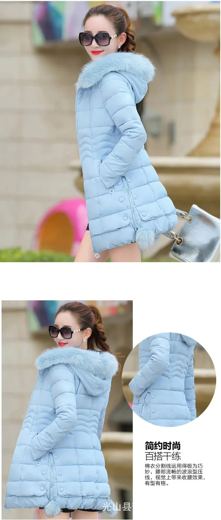 2024 Winter Women Jacket Parkas Big Fur Collar Hooded Thick Warm Down Cotton Coat Female Casual Fashion Female Outerwear R006