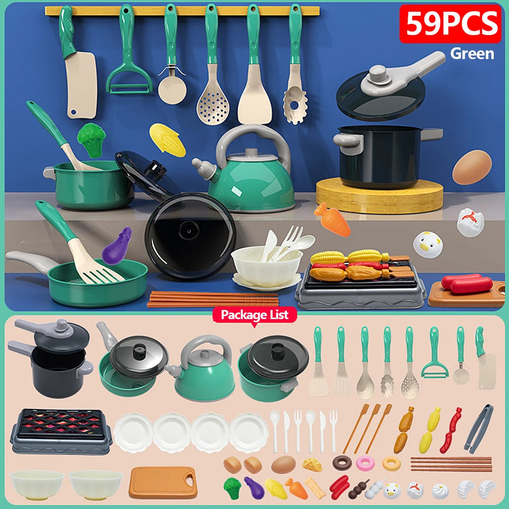 Kids Kitchen Toys Set 92/69/59 PCS Play Kitchen Accessories Kit with Play Pots Pretend Food Cooking Toy Toddler Girls Boy Gift