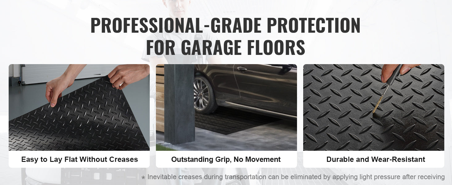 VEVOR Diamond-Plate Rubber Flooring Roll SBR Rubber Garage Floor Mat Easy to Clean for Under Cars Garage Industry Gym